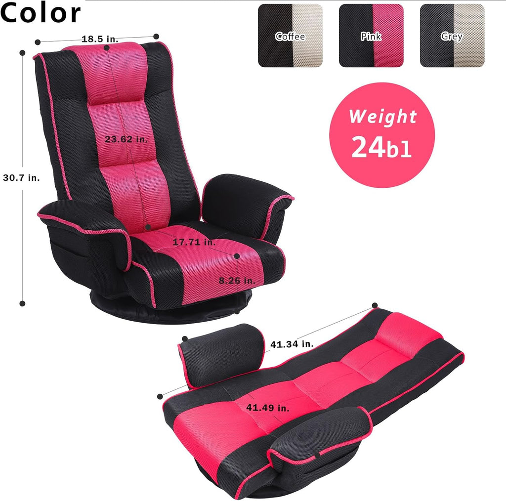 360 Degree Swivle Adjustable Floor Chair, Chaise Lounge Indoor, Folding Lazy Sofa with Armrests and Side Pocket Adults Gaming Chairs for Living Room, Bedroom Factory Price 201 (BK-RE)