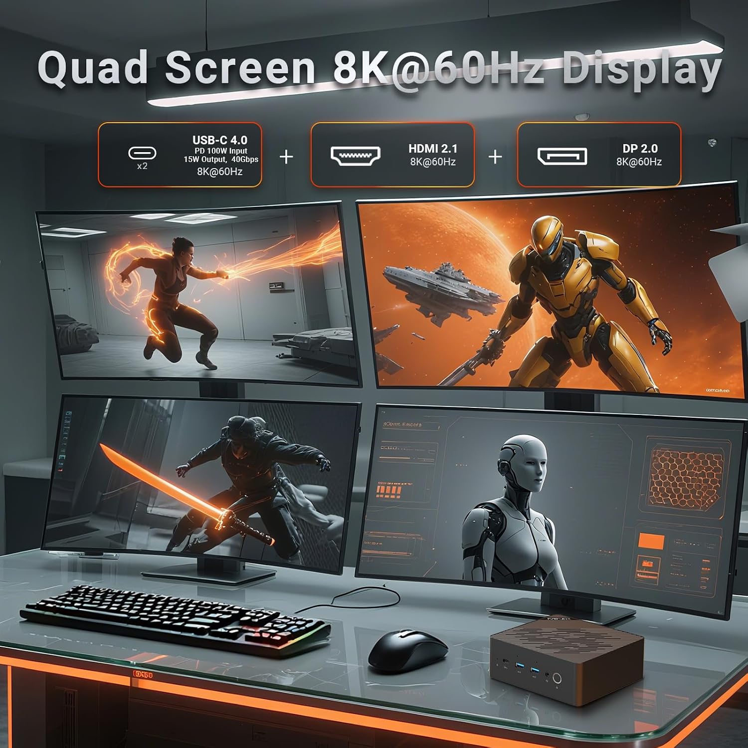 MINIX ER937-AI Mini PC, AMD Ryzen AI 9 HX 370 (80TOPS), Radeon 890M, 32GB DDR5/ 1TB PCIe 4.0 SSD/Fingerpint Lock Mini Gaming PC/Wi-Fi 7/Dual 2.5G LAN/Quad 8K Display for Gaming, Business, Creation