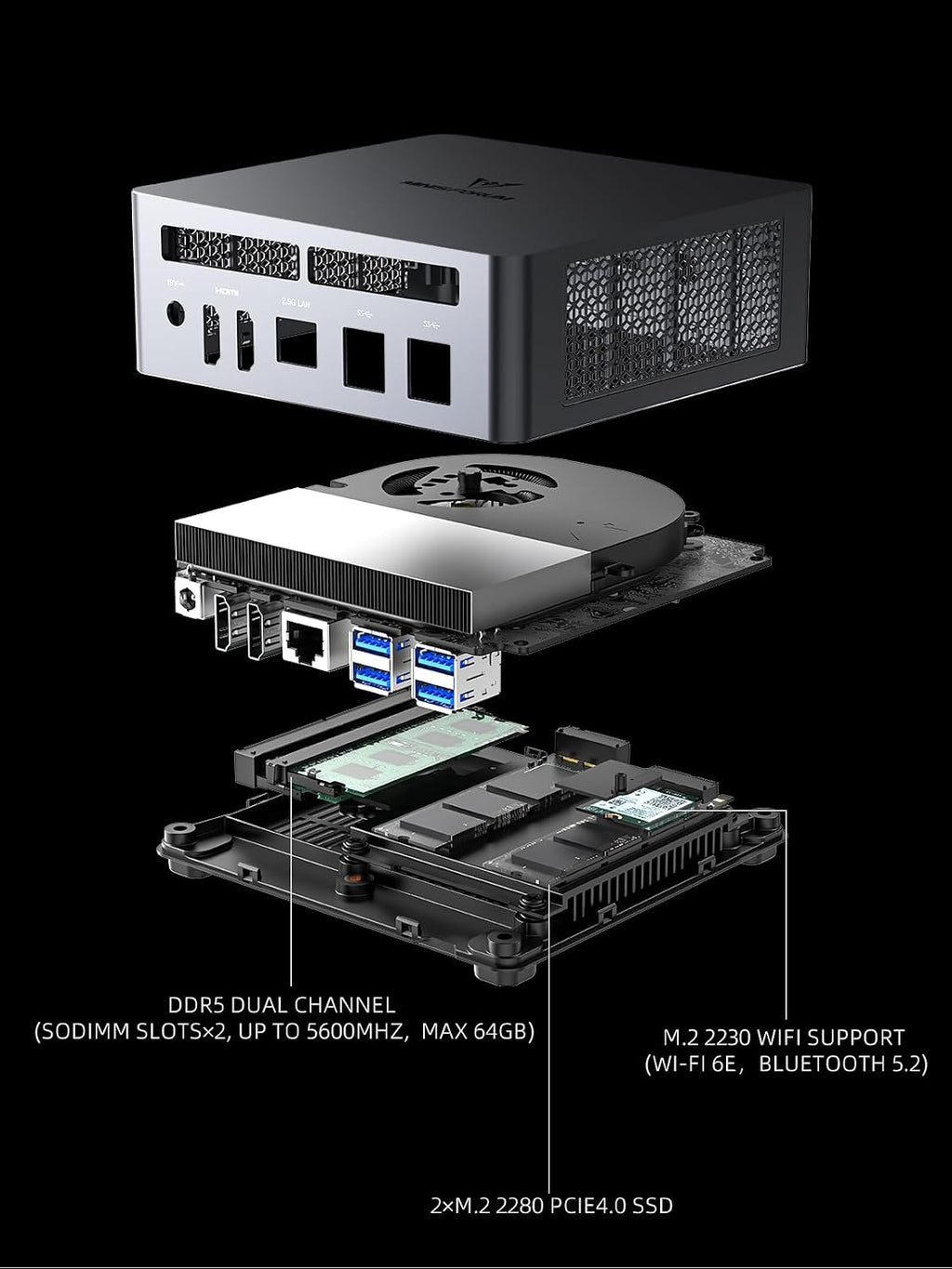 MINISFORUM Venus UM790 Pro Mini PC AMD Ryzen 9 7940HS up to 5.2 GHz 32 GB DDR5 512GB SSD with AMD Radeon 780M, 4X USB3.2, 2X USB4, 2xHDMI 2.1, 2X PCIe4.0, Wi-Fi 6E/BT5.3, RJ45 2.5 G