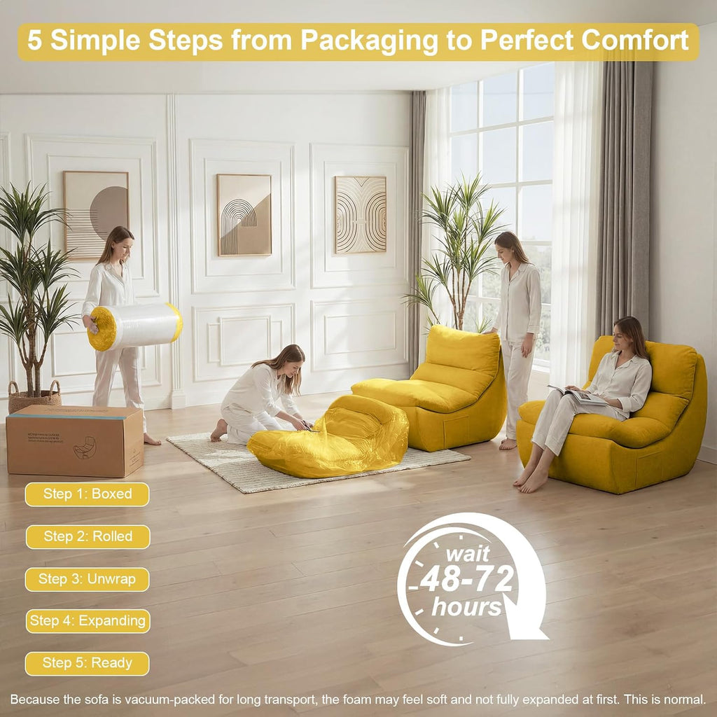 Set of 2 Bean Bag Chairs, Boneless Lounge Chair, Togo Chair Sofa, Anti Cat Scratch Fabric with Machine Washable, Beanbag Chair for Bedroom, Floor Couch Living Room, Bedroom, Reading Corner (YELLOW)