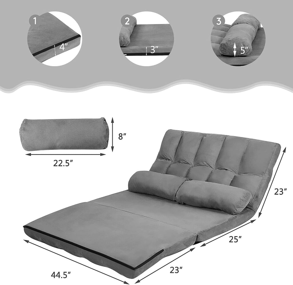 DORTALA Foldable Floor Sofa, 6-Position Adjustable Lounge Couch with 2 Pillows & Suede Cloth Cover, Modern Lounge Mattress Video Gaming Lazy Couch, Floor Seating Sofa, 71' x 44.5', Grey