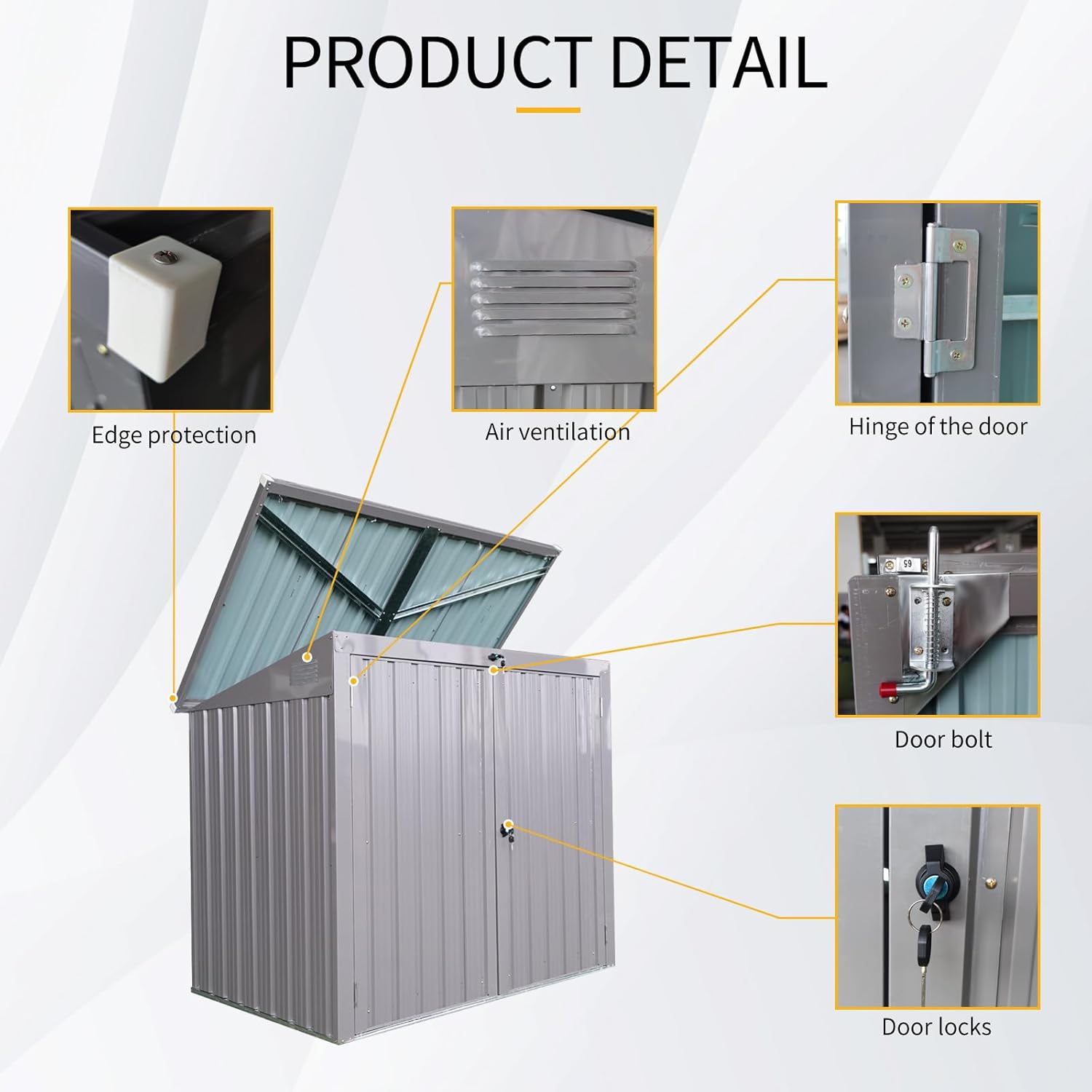 Garbage Bin Shed for 2 Trash Cans, Outdoor Metal Garbage Storage Shed with Lockable Door & Sloped Roof, Multi-Use Rust Prevention Galvanized Steel Enclosure for Yard, Garden, Patio (Gray)