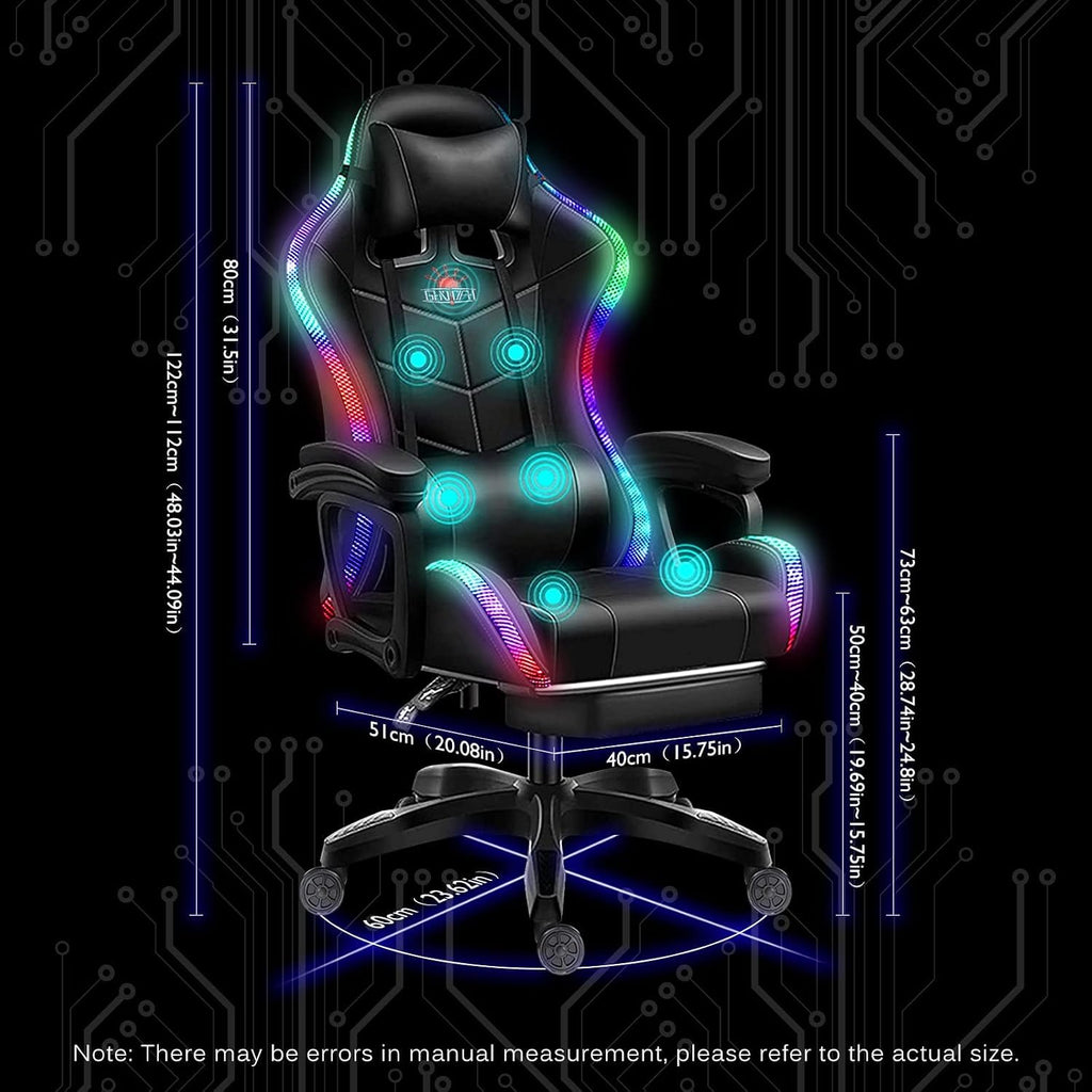 Gaming Chairs with Speakers, Gaming Chair with LED Light/Pro Full Massage Lumbar Support, High Back Office Chair-Gamer Chair with Footrest and Lumbar Support,Red