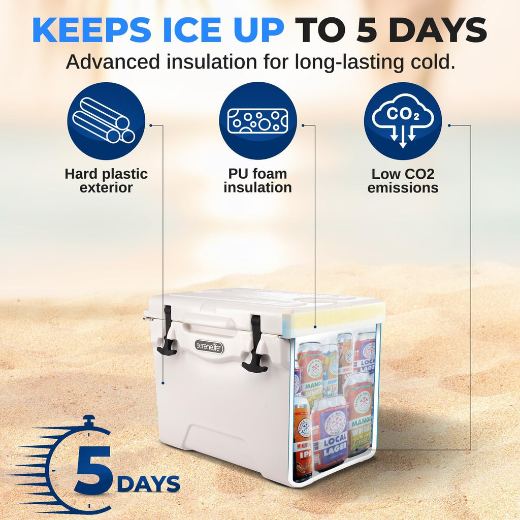 SereneLife Ultra-Tough 25 Quart Rotomolded Cooler Box, Holds Upto 36 Cans, Keeps Ice Up to 5 Days, Heavy-Duty Insulated Portable Ice Chest Box, Ideal for Travel, Camping, Beach, and Outdoor Adventures