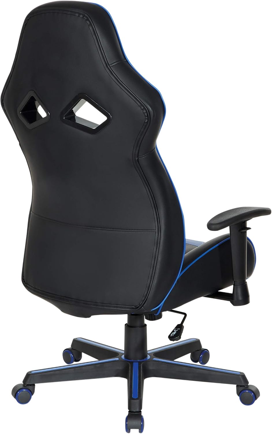 OSP Home Furnishings Vapor Ergonomic Adjustable High Back Faux Leather Gaming Chair with Coil Spring Seat and Integrated Cooling Airflow, Blue Accents