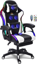 Ergonomic Gaming Chair with Massage and Speaker, Gaming Chair with Footrest Headrest and Lumbar Support, Racing Chair with RGB Lights, Gaming Chair for Kids,Gaming Chair for Adults.,White