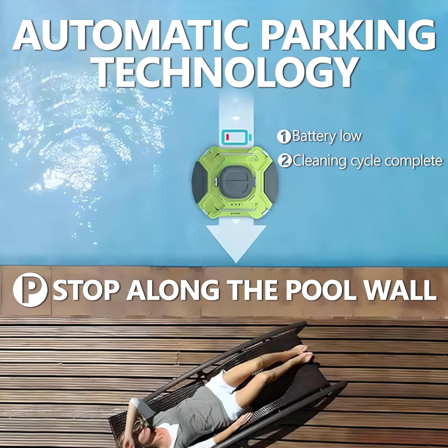 Pool Cleaning Robot - Automatic Cordless Pool Vacuum for Flat Above Ground Pools Up to 85m² - Battery Life of More Than 110 Minutes, Suitable for Hotel Pools, Swimming Pools, Reservoirs