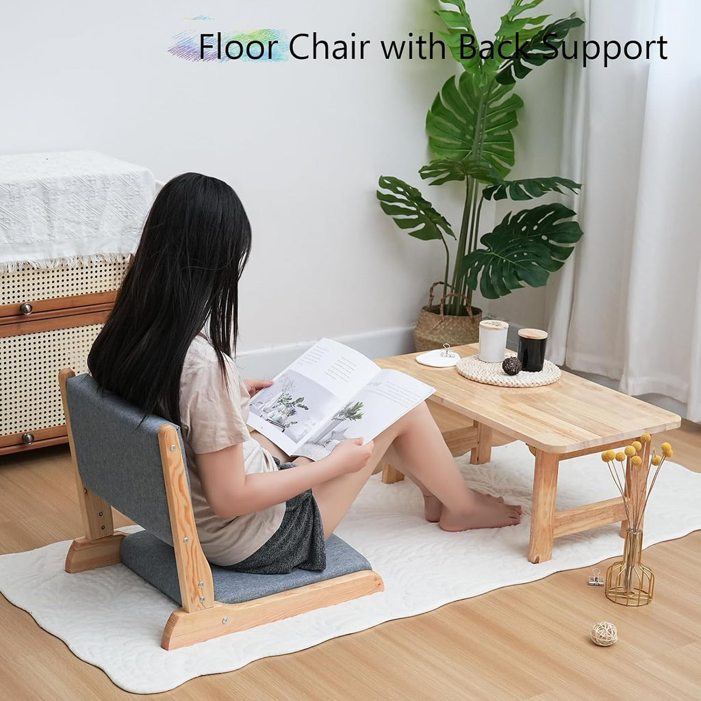 Japanese Floor Chair with Back Support, Foldable Meditation Chair, Legless Tatami Chair with Cushion, Floor Seat for Living Room, Bedroom, Bay Window (2, Dark Gray)