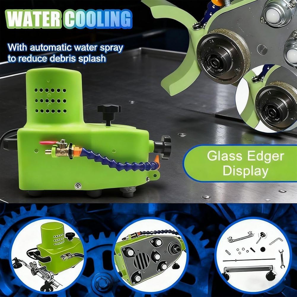 800W Small Glass Edging Machine with Diamond Wheel Portable Electric Polisher for Beveling and Polishing Glass