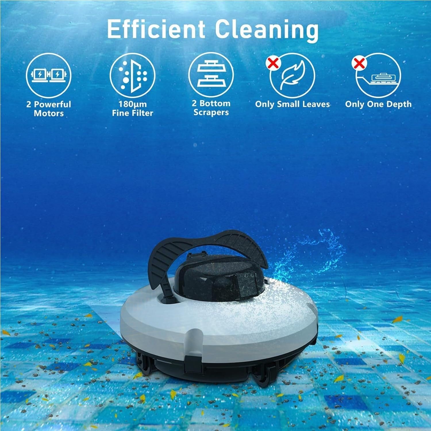 Cordless Robotic Pool Cleaner, Intelligent Cordless Pool Cleaners, Wall Climbing Pool Cleaning Robot, for Above Ground & In-Ground Pools, Fully Automatic Pool Vacuum Cleaner,White