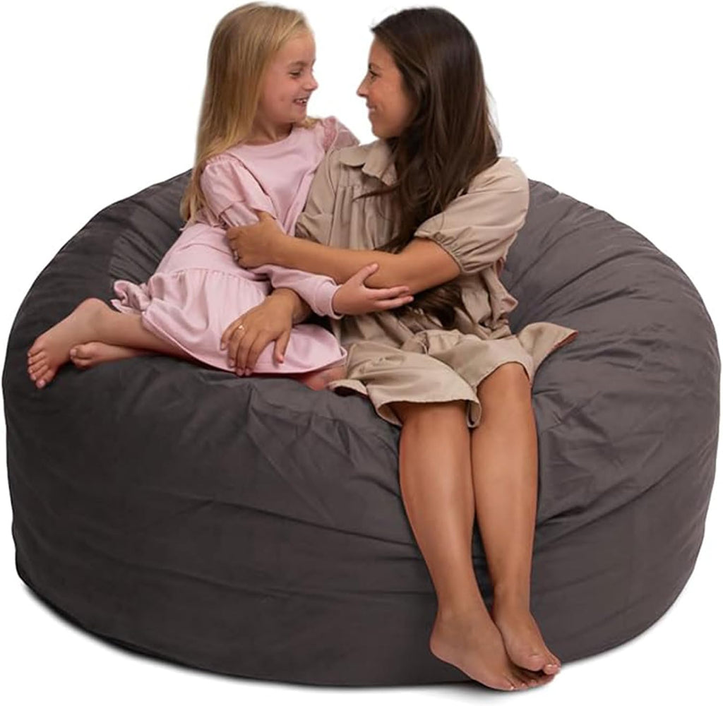 ULTIMATE SACK 5000 5-Foot Bean Bag Chair, Grey Suede Cover – Oversized Foam Lounger, Floor Seat, Small Sofa, or Couch Bed for Living Area, Gaming Room, or Reading Lounge