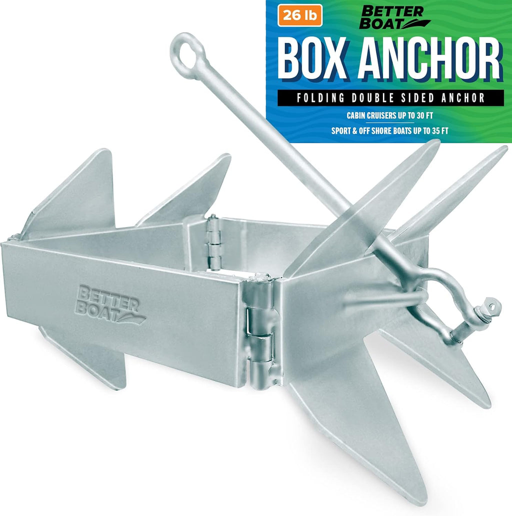 Better Boat Box Anchor for Boats, Folding Boat Anchor Hot Dip Galvanized, Double Sided Slide Anchor for Pontoon Fishing and Cabin Cruiser, Multiple Sizes