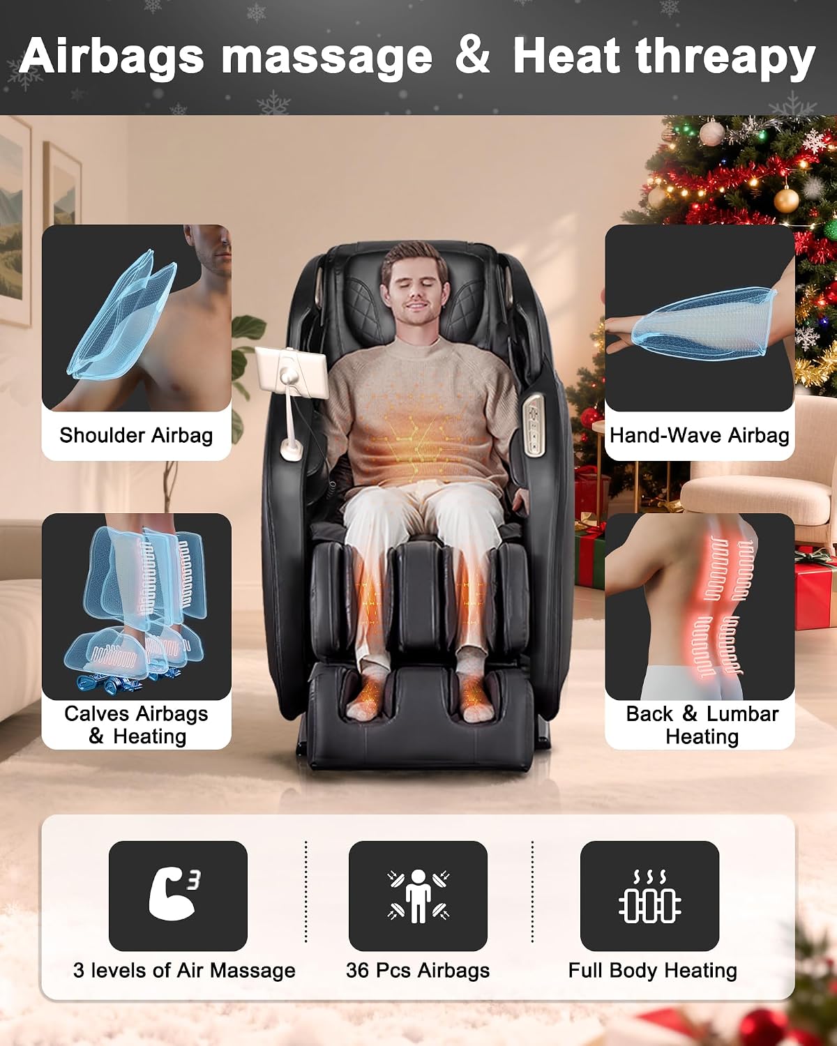 EASPEARL Massage Chair Full Body,53.15in SL-Track,Zero Gravity Massage Chair with Heat, Auto Footrest,OTA Upgraded 24 Auto Modes,LCD Screen,36 Airbags, Bluetooth&APP Control, Shiatsu&Thai Stretch