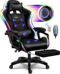 Video Chair Bearing 300lbs,Stylish Ergonomic Gaming Chair with RGB LED - Adjustable Recline, Ergonomic Massage Computer Gaming Chair with Bluetooth Speakers,High-Density Foam Padding, Faux L
