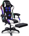 Video Gaming Chair with Speaker and RBG Light, Ergonomic Computer Chair with Massage Function, Comfortable Computer Recliner with Footrest and Lumbar Support,Gaming Chair for Adults Kids.,Whi