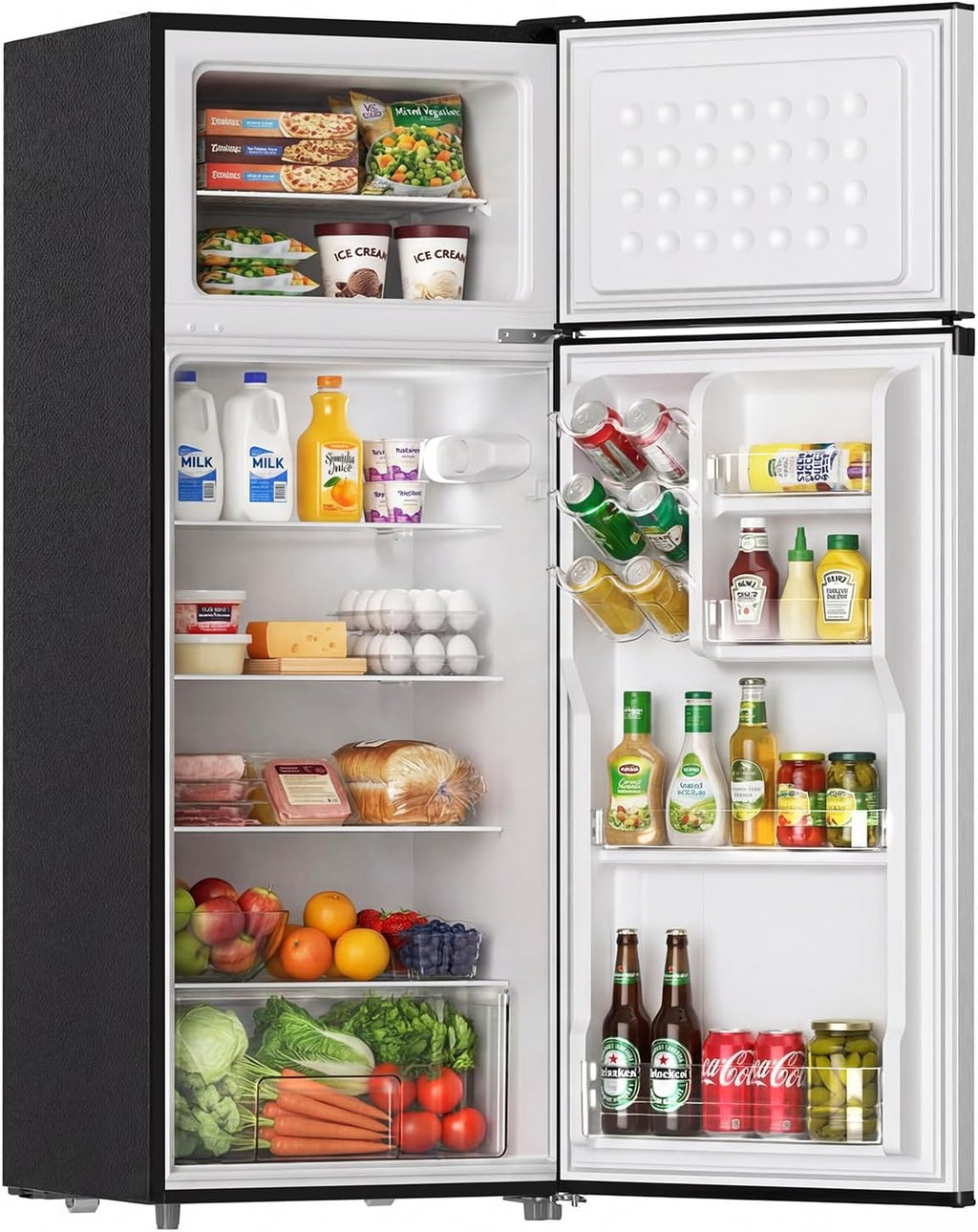 Upstreman 7.7 Cu.Ft. Refrigerator with Freezer, Double Door, Adjustable Thermostat, Large Capacity, Reversible Door Swing, Refrigerator for Apartment, Office, Dorm, Stainless (BD75)