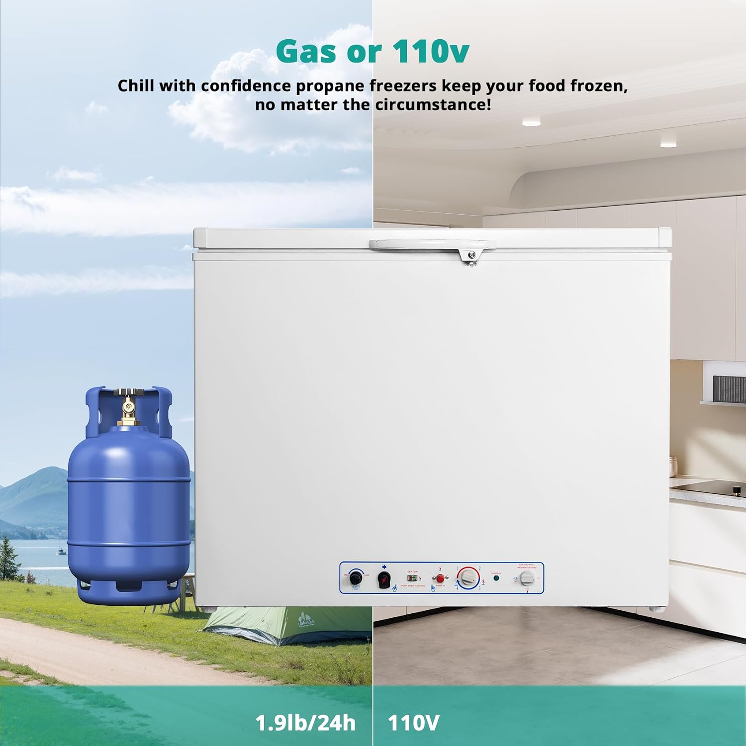 SMETA Propane Deep Freezer, Gas Freezer LPG Propane Gas Absorption 110V Chest Freezer Deep 7.1 Cu.Ft for RV Off Grid Outside, White