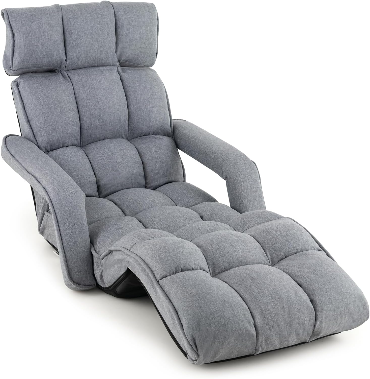RELAX4LIFE Floor Chair Sofa Bed - Folding Lazy Sofa w/6-Position Adjustable Backrest, Armrests & 8-Level Footrest for Living Room Bedroom, Gaming Floor Chairs for Adults, Foldable Chaise Lounge Indoor