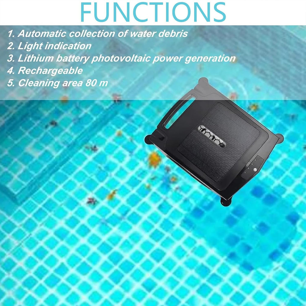 Solar Pool Skimmer, 24/7 Cleaning, Dual Charging Modes, Smart Obstacle Avoidance, for All Swimming Pool Types