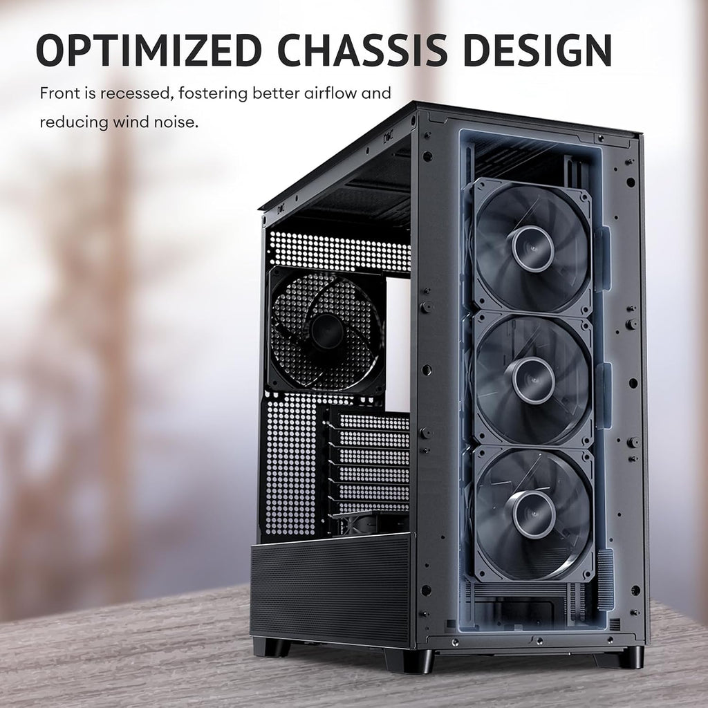 Antec Flux Wood, 5 x PWM Fans Included, High-Airflow Front Panel with Walnut Wood, Type-C, 420mm Radiator & Back Connect Motherboard Support, Up to 9 Fans Simultaneously, Mid-Tower E-ATX PC Case