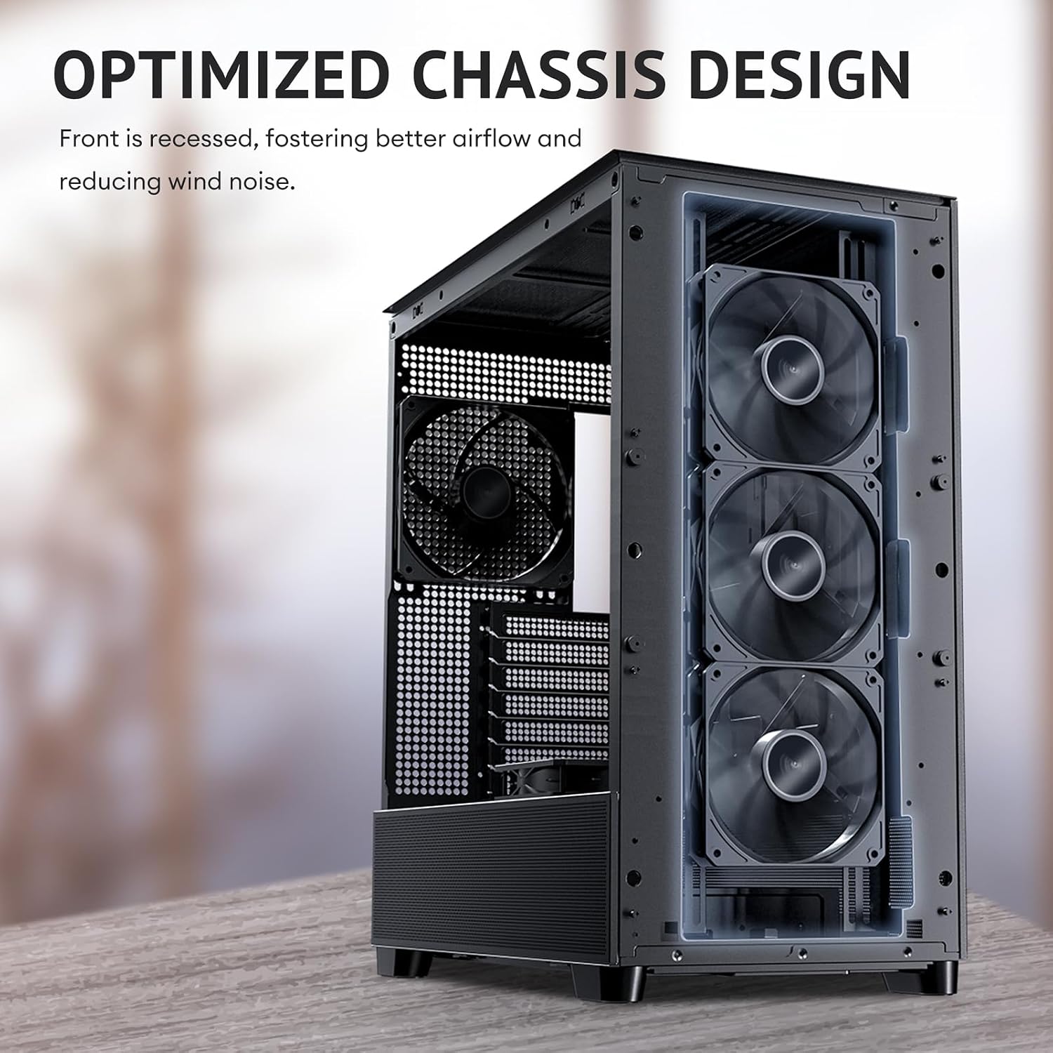 Antec Flux Wood, 5 x PWM Fans Included, High-Airflow Front Panel with Walnut Wood, Type-C, 420mm Radiator & Back Connect Motherboard Support, Up to 9 Fans Simultaneously, Mid-Tower E-ATX PC Case