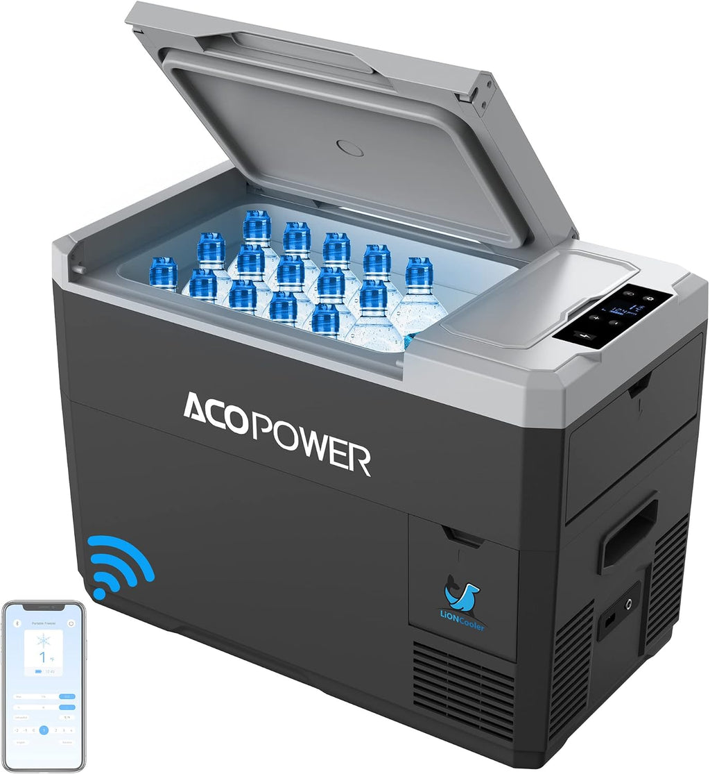 ACOPOWER LiONCooler Pro HY-VX28 Solar Freezer Portable 29 Quarts Cooler & 90 Watt Solar Panel Combination Kit for Truck RV Boat Outdoor Camping, Black&Grey