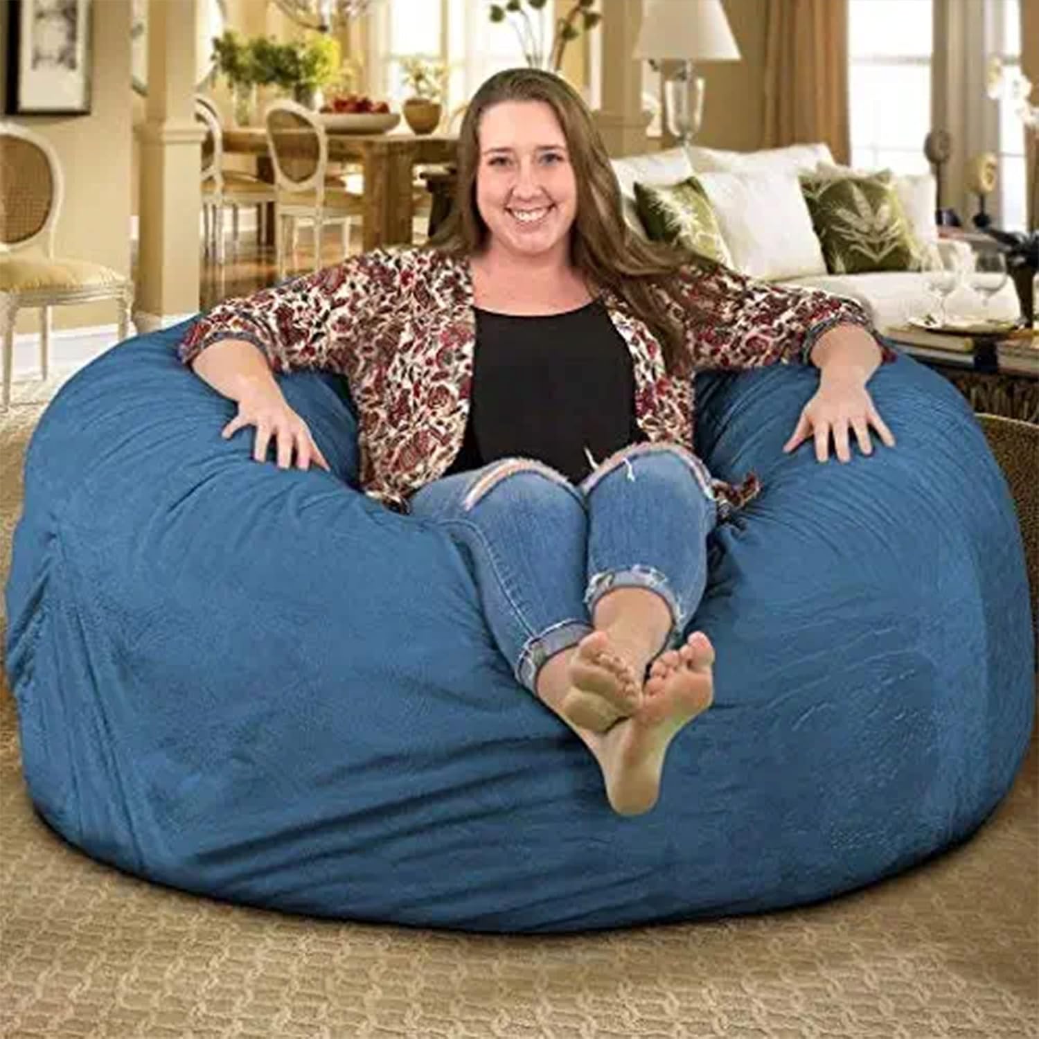 ULTIMATE SACK 5000 5-Foot Bean Bag Chair, Cloud Suede Cover – Oversized Foam Lounger, Floor Seat, Small Sofa, or Couch Bed for Living Area, Gaming Room, or Reading Lounge
