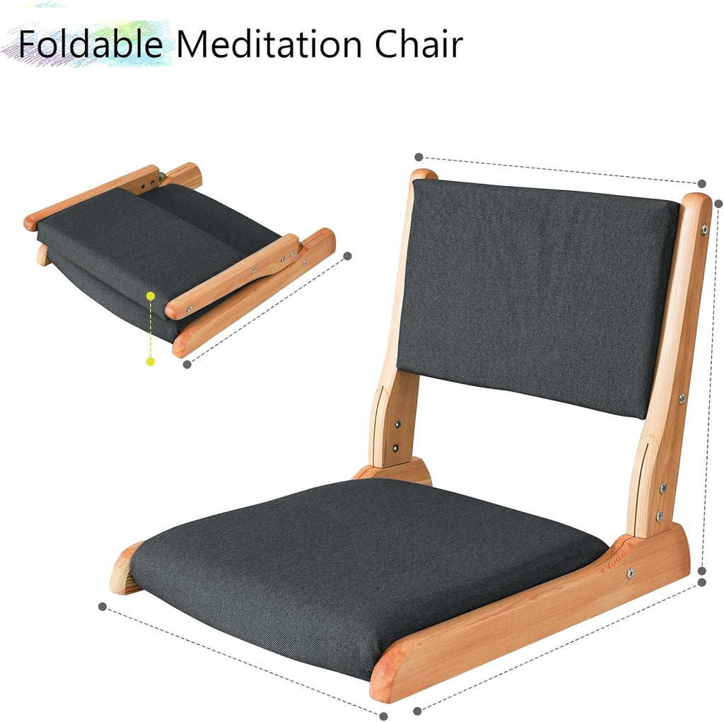 Japanese Floor Chair with Back Support, Foldable Meditation Chair, Legless Tatami Chair with Cushion, Floor Seat for Living Room, Bedroom, Bay Window (2, Black) (2, Black)