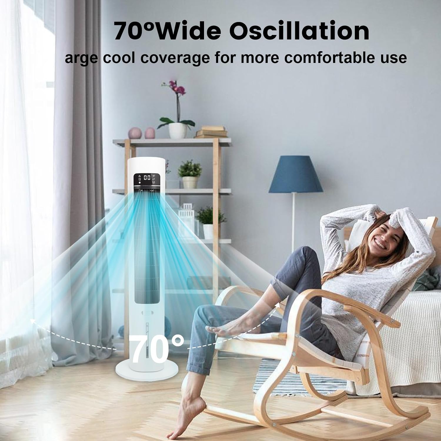 AZOUTDOOR 3-IN-1 Evaporative Air Cooler, 41' Swamp Cooler with Remote, 70° Oscillating Cooling Fans that Blow Cold Air, Portable Air Conditioner for Bedroom, 3 Speeds 12H Timer, Water Tank & Ice Packs