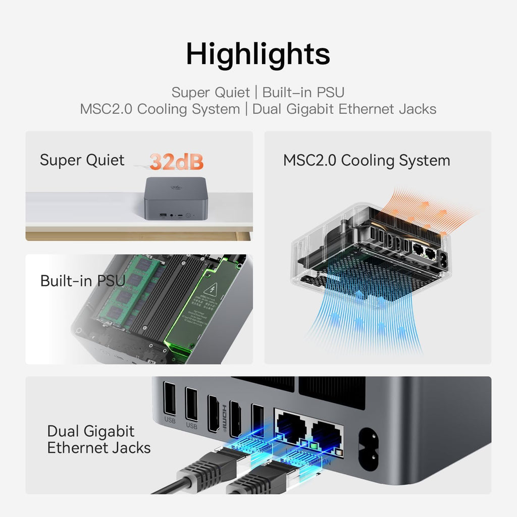 Beelink EQR5 Mini PC,AMD Ryzen 7 5825U(8C/16T,up to 4.5 GHz),Mini Computer 16GB DDR4 RAM 500GB M.2 2280 SSD Graphics 8core 2000MHz,Support 4K Dual Display/2*HDMI/Wifi6/BT5.2/Dual LAN/Auto Power On