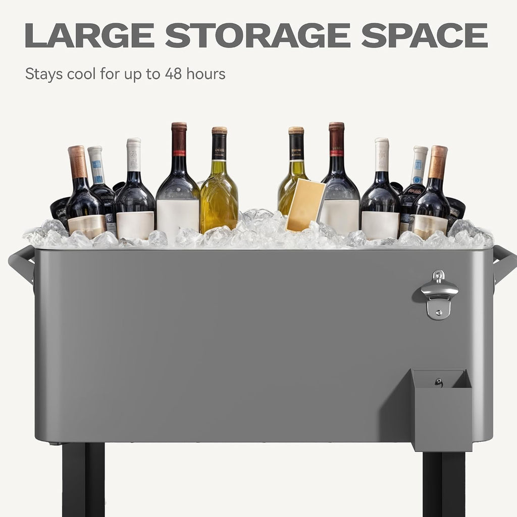 DWVO Ice Chest with Wheels,80 Quart Rolling Cooler with Bottle Opener Drainage, Patio Cooler Cart, Rolling Ice Chest with Handle for Patio Pool Deck Party BBQ Cookouts