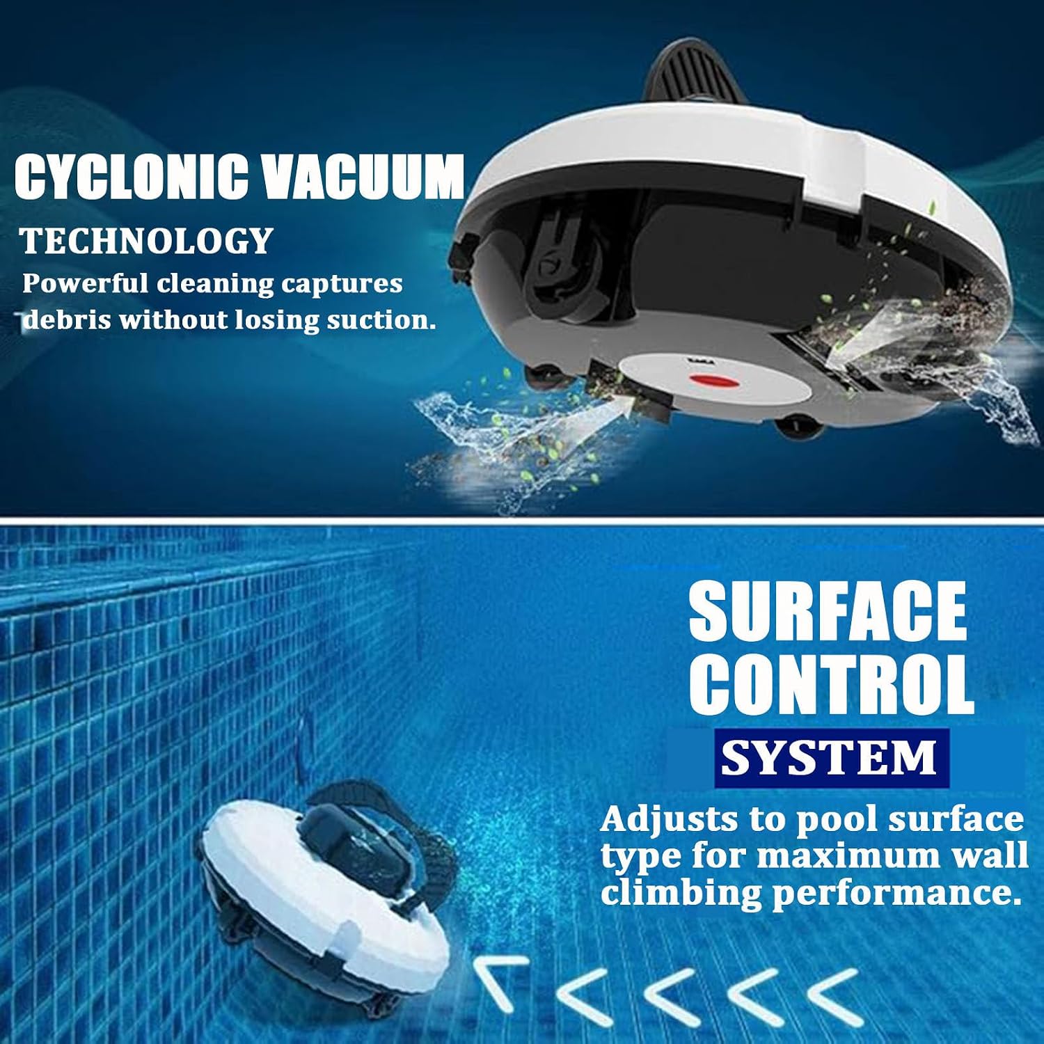 Automatic Swimming Pool Cleaning Robot – 360° Wall/Floor Scrubbing | Ultra-Fine Mesh Filter Bag | Wireless Rechargeable Design | Compatible with Concrete Longer