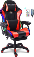 Ergonomic Massage Gaming Chair, Office Chair with Lumbar Support and Footrest, Video Gaming Chair with RGB Lights and Speakers, Adjustable Linkage Armrests and Backrest PC Chair.,Red