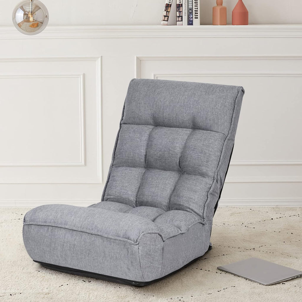 KOMFOTT Folding Floor Chair for Adults, Floor Gaming Chair with 5-Position Adjustable Headrest & 4-Position Adjustable Backrest, Side Pocket, Floor Seating Lazy Sofa for Reading, Meditating, Grey