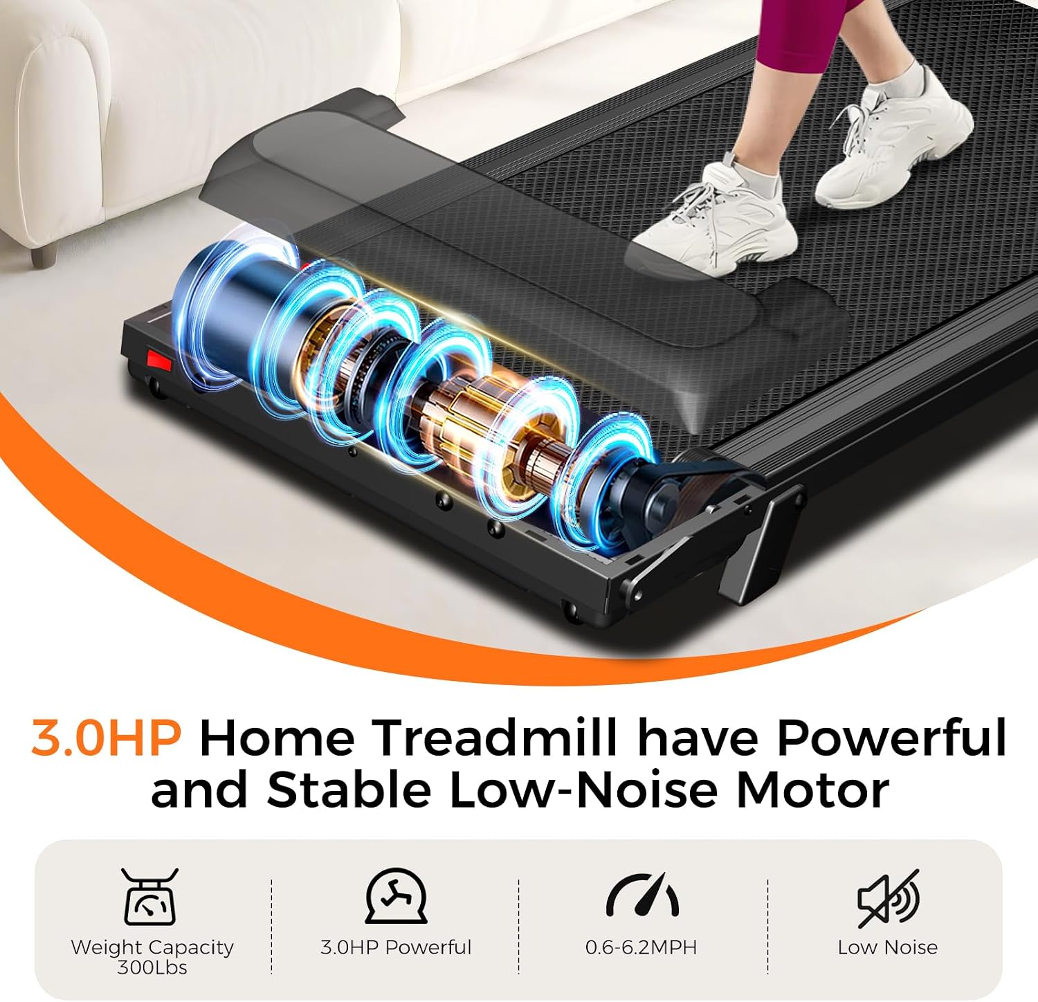 Aiteid Treadmill with Incline,3.0HP Small Treadmills for Home,Portable Electric Treadmill with Handles,Lightweight Walking Pad,Compact Running Treadmills,Walking Pad with Handle,300LBS Capacity
