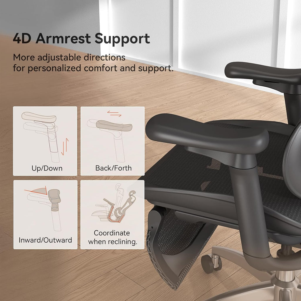 SIHOO Doro C300 Ergonomic Office Chair with Footrest, Ultra Soft 3D Armrests, Dynamic Lumbar Support for Home Office Chair, Adjustable Backrest Desk Chair, Swivel Big and Tall Computer Chair (Black)