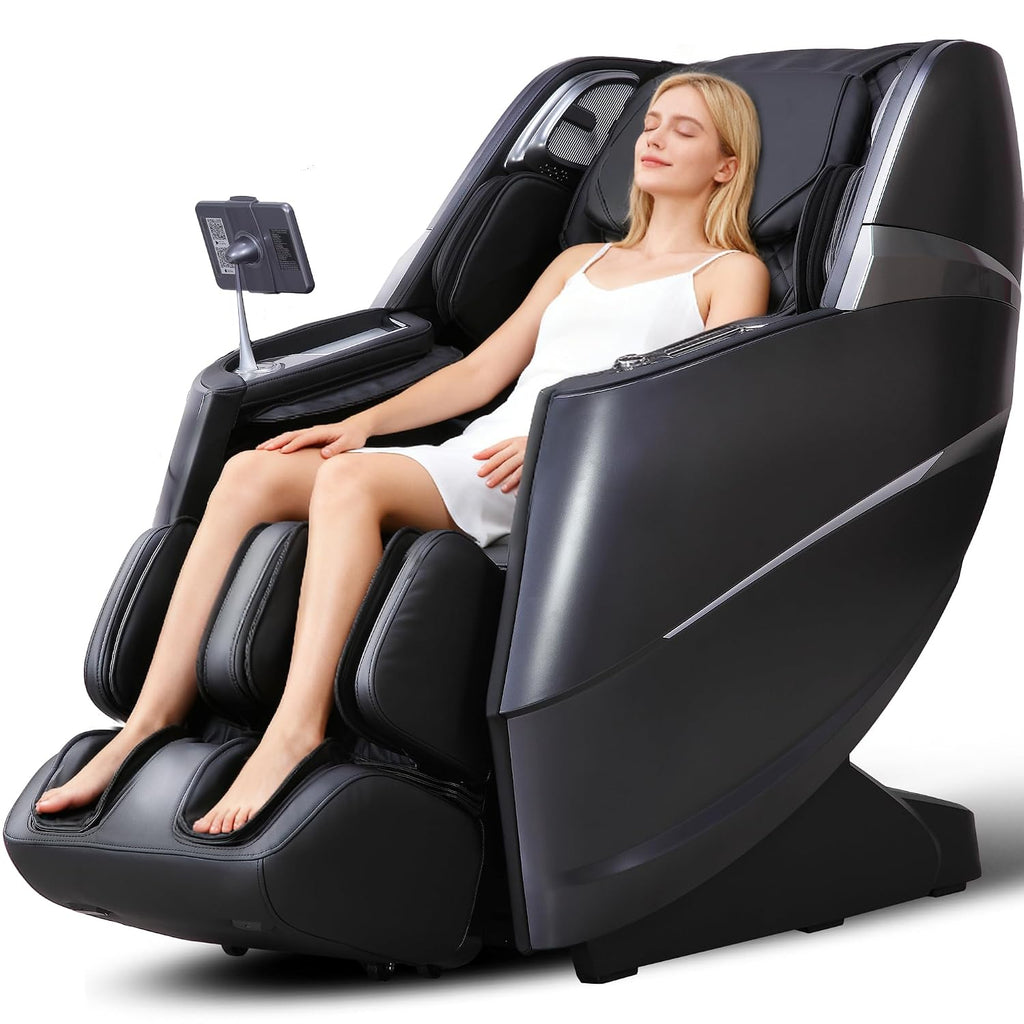 Upgrade 4D Massage Chair Zero Gravity Massage Chair Full Body and Recliner AI Voice Control Auto Legrest Calf & Foot Rollers Heated Program Customization Black