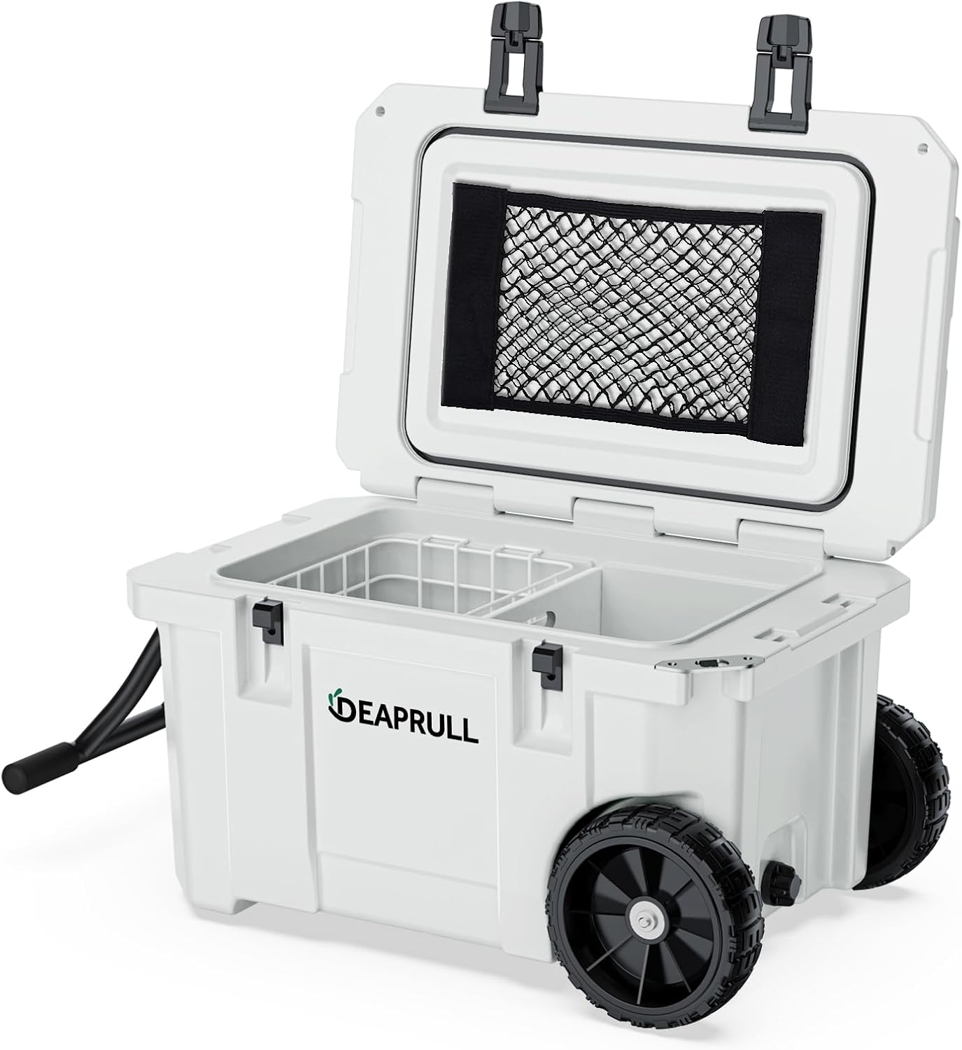 55 Quart Cooler with Wheels, Ice Chests Portable Camping Cooler Holds Ice up to 6 Days, Leak-Proof Outdoor Insulated Cooler with Handle, Cup Holders, Hard Cooler for Camping, Beach, Boat