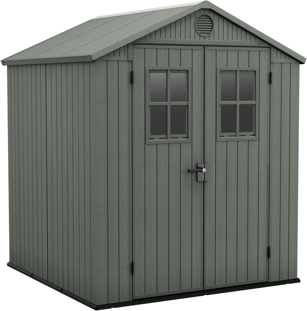Keter Darwin Garden Shed 6 x 6, Wood Effect Finish, Sage Green, 3.30 m², 190 x 183 x 221 H cm