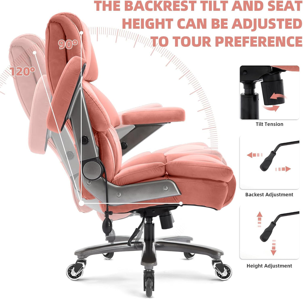 VUZI 700LBS Large Heavy Duty Office Chair with 3D Flip Arms, Big and Tall Plus Size Fabric Executive Desk Chairs, High Back Extra Wide Computer Chair with Adjustable Lumbar Support, Sturdy Metal Base