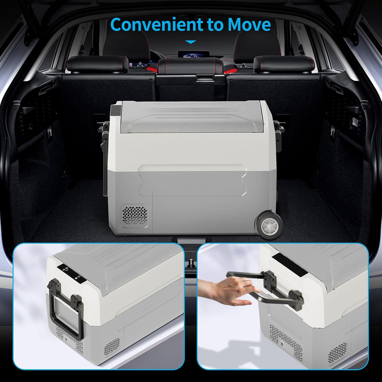 TABU 49QT Portable Car Refrigerator, 12V Dual Zone Freezer& Cooler with 12/24V DC&110/240V AC,-4℉~68℉,Car Fridge with Wheels,Low Noise, for Camping, Travel, RV (Grey)