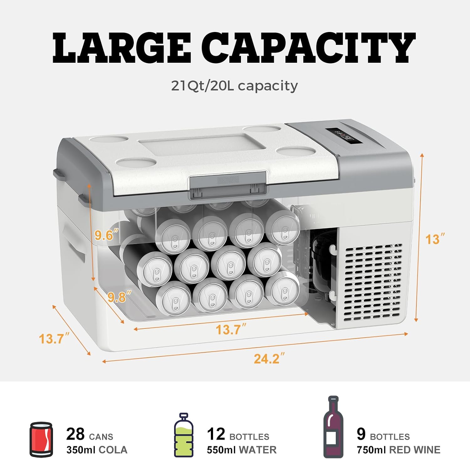 Setpower 12V Refrigerator with PG216 Battery 21QT Compact Car Refrigerator With Fixed Ropes Portable Electric Cooler 12V Fridge for Truck RV SUV Van Travel Road Trip Car Camping