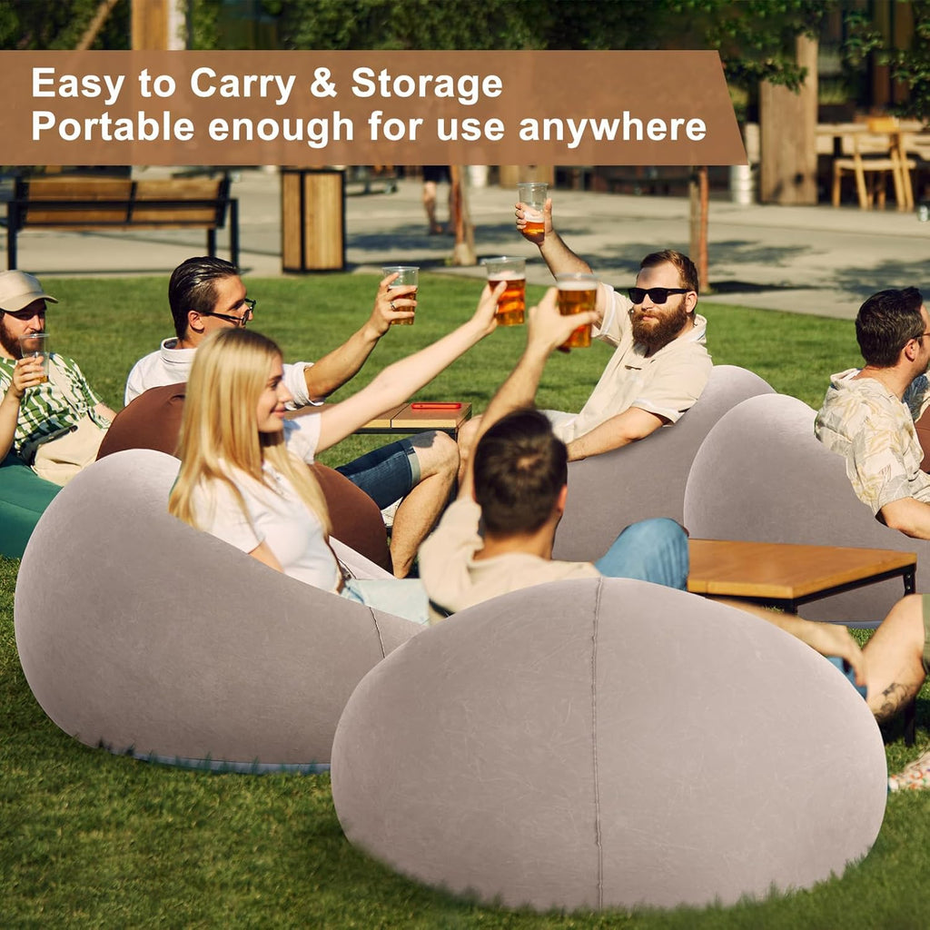Realspring 6 9 12 Pcs Inflatable Bean Bag Chairs for Adults with Electric Air Pump, Blow up Couch Folding Portable Inflatable Couch Lazy Sofa for Outdoor Movie Night Camping(Coffee,12 Pcs)