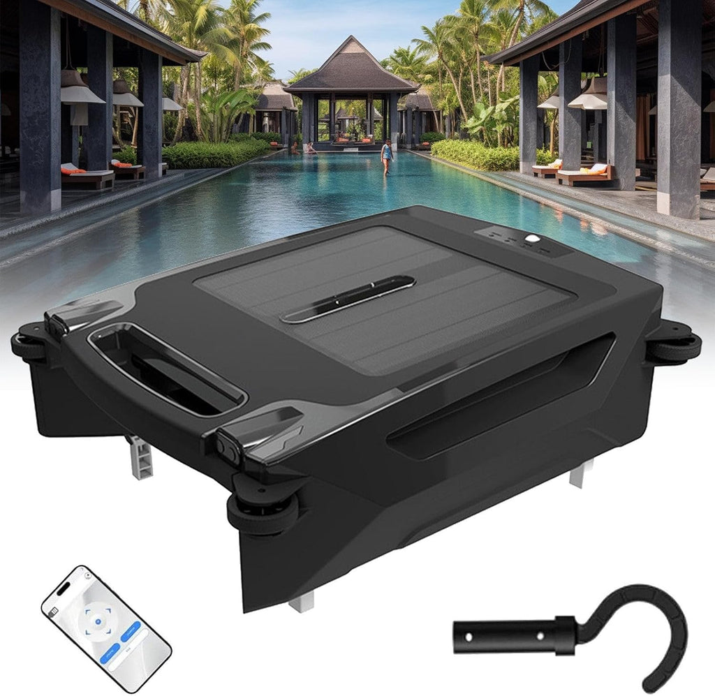 Automatic Solar Pool Skimmer Robot, 27/4 Full Day Robotic Pool Skimmer Cleaner Cordless Pool Cleaning Robot, 3.4L Large Capacity, for Most Swimming Pool Types