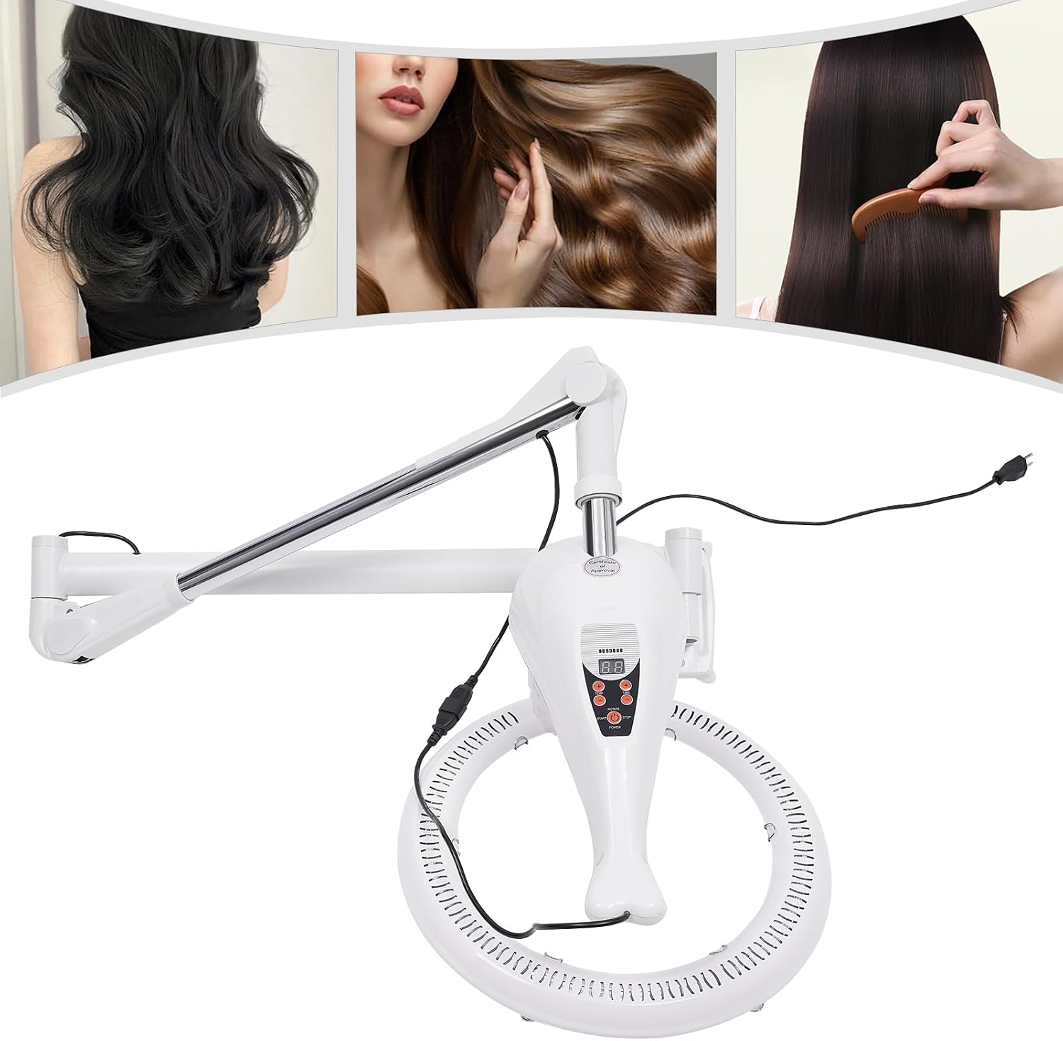 Hair Dryer 950W, 360 Degree Rotating Heating Ring, Wall Mount Orbiting Rotating Hair Treatment Machine, Salon Hair Perming Machine, 104-140℉ Styling Perming Dryer (White)