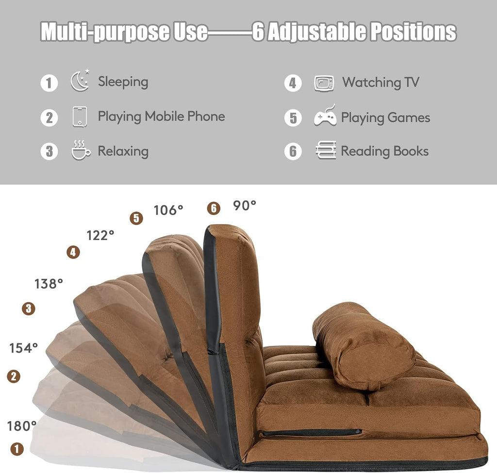 DORTALA Foldable Floor Sofa, 6-Position Adjustable Lounge Couch with 2 Pillows & Suede Cloth Cover, Modern Lounge Mattress Video Gaming Lazy Couch, Suede Floor Seating Sofa, 71' x 44.5', Beige
