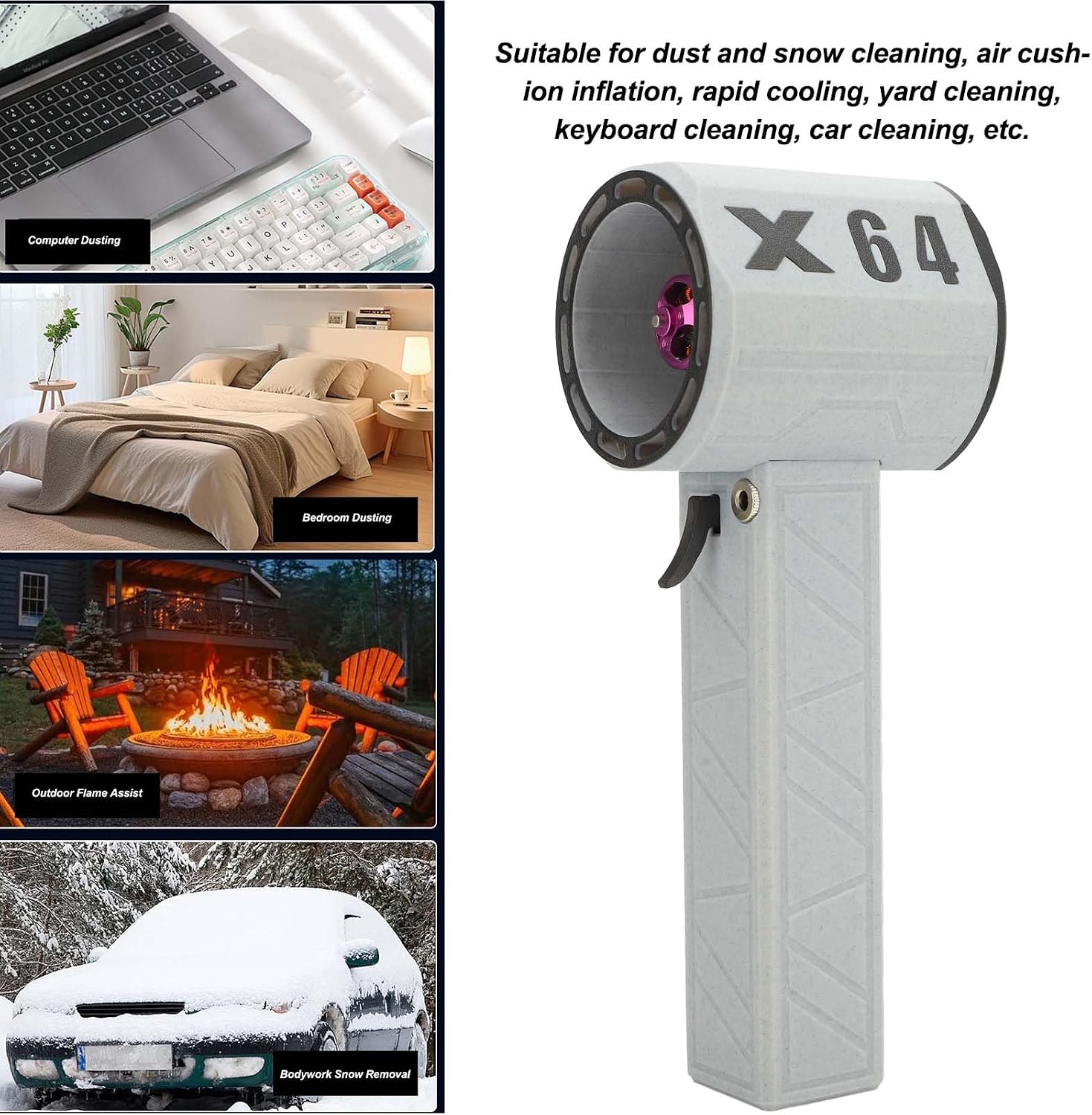 Electric Air Duster, 1400g Thrust Stepless Speed Regulation Handheld Mini Fan, Portable Electric Air Duster for Car Dry,Keyboard Computer Cleaning,Air Bed,Hair Dry (US Plug)