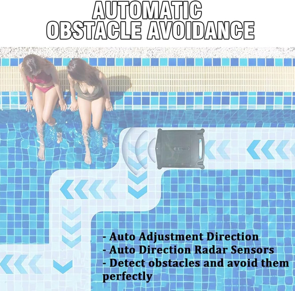 Pool Surfa-ce Cleaning Robots with Dual Charging Mode, Cordless Auto-Cleaning, Intelligent Steering Function, Easy to Clean Skimmer Basket