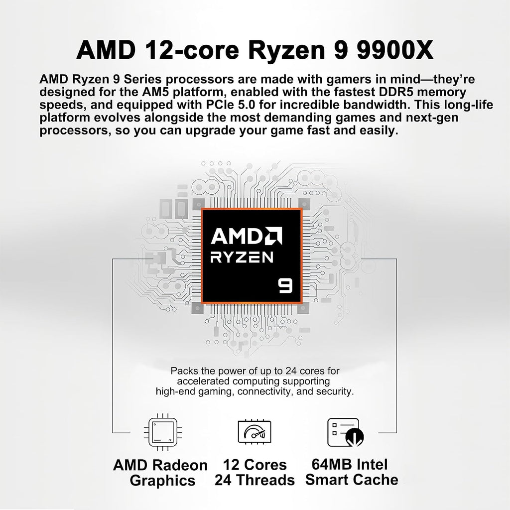 msi Aegis ZS2 Gaming Desktop AMD 12-core Zen 5 Ryzen 9 9900X 32GB RAM 2TB SSD GeForce RTX 5080 DLSS 4 360mm Liquid Cooler 850W 80+ Gold PSU Support HDD Win11 w/ICP Hub