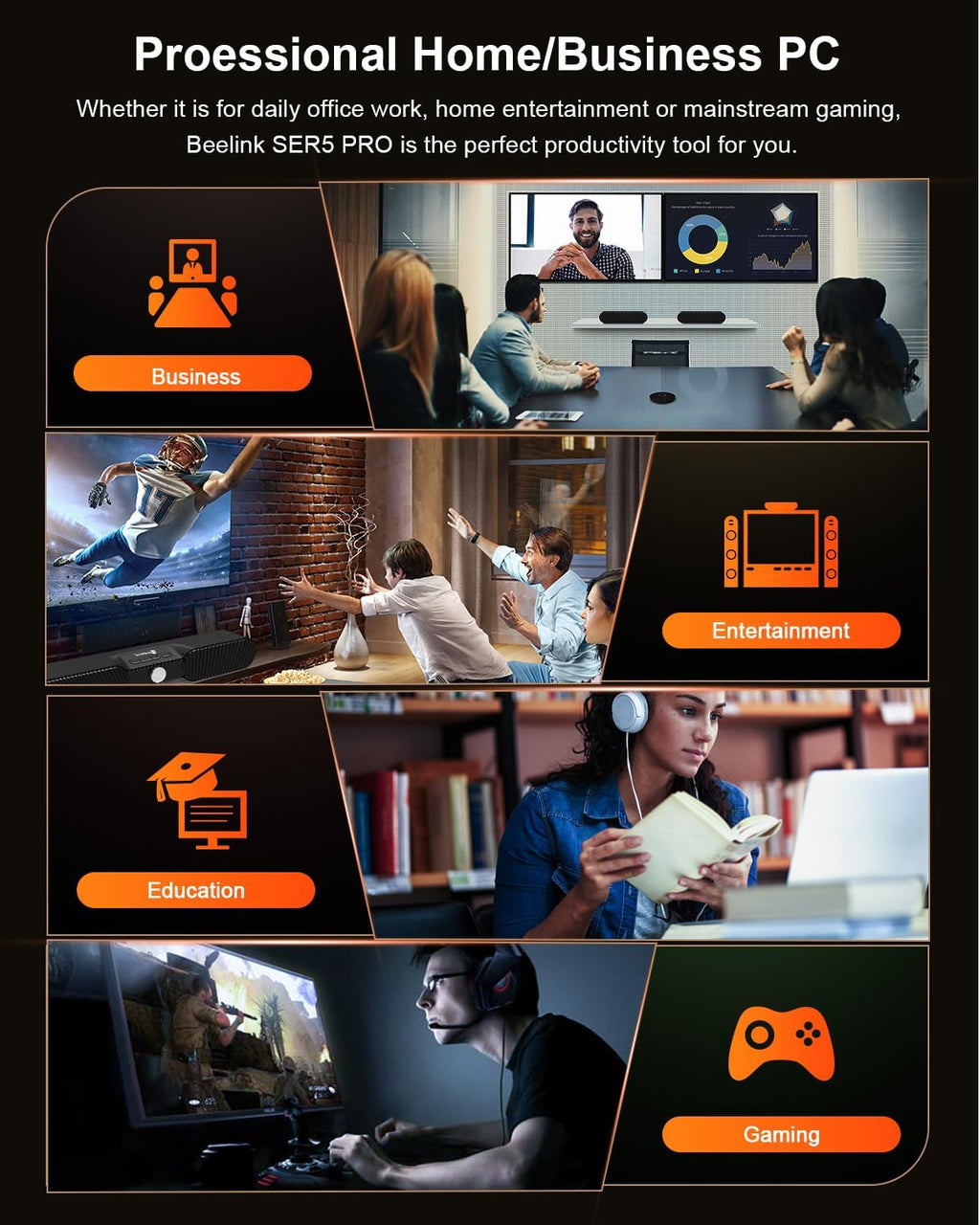 Beelink Mini PC Ryzen 7 5850U (8C/16T, Turbo 4.4GHz), 16GB DDR4 RAM 500GB PCIe3.0 SSD Mini Desktop Computers, SER5 PRO Support 4K@60Hz Triple Display/WiFi 6/BT5.2/DP+HDMI+USB-C/USB3.2/RJ45 LAN